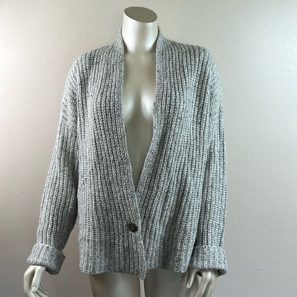 Leo & sage one button gray sweater cardigan oversized wool mohair size large - Picture 2 of 13